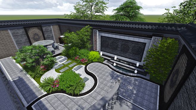 灰色調(diào)中式庭院的穩(wěn)重美學(xué) 綠意與灰韻的和諧交融